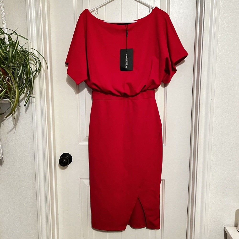 Pretty Little Thing Wrap Front Red Flutter Kimono Sleeve Midi Dress Size 8 NWT - Picture 4 of 16